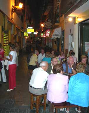 Bars and restaurants in the narrow streets of Benidorm's Old Town