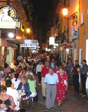 Bars and restaurants in the narrow streets of benidorms Old Town