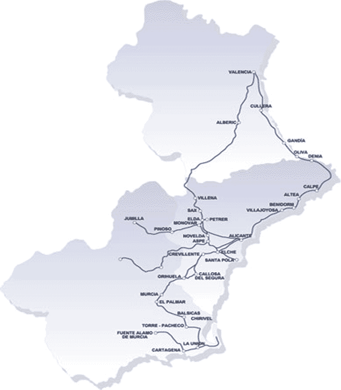 Alsa Bus Routes in Costa Blanca, Murcia & Valencia